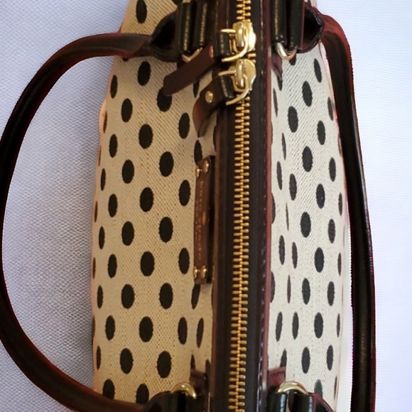 Kate Spade canvas top handle handbag. Polka dot print. Leather, cotton - Picture 7 of 10